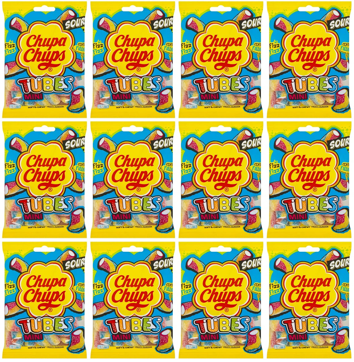 12 X Chupa Chups Fruity Flavour Mini Tubes - 130Gm