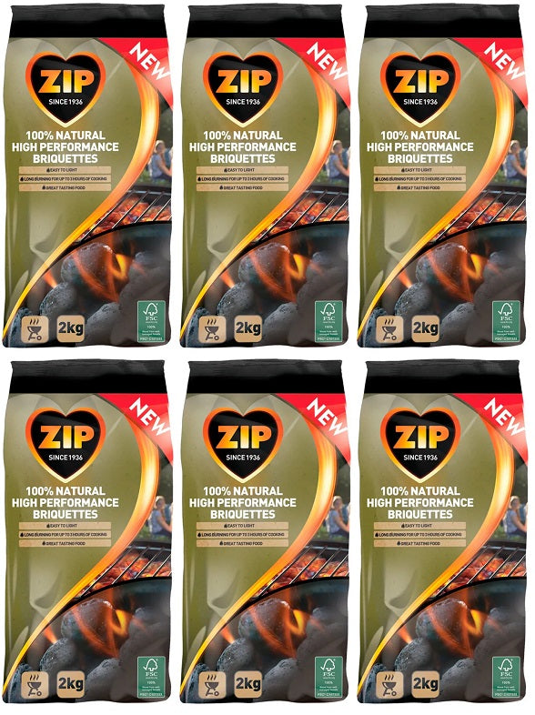 6 x Zip Charcoal Briquettes 2Kg