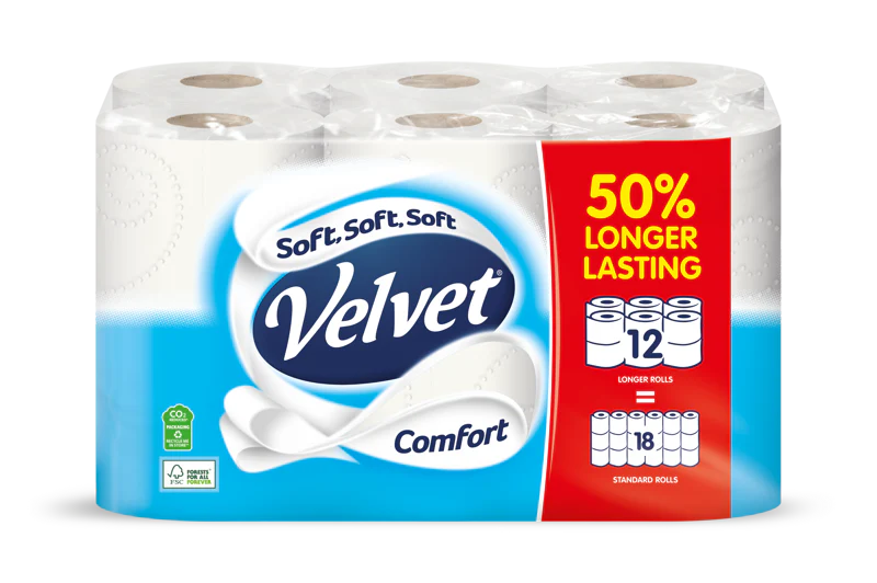 5 x Velvet Comfort Toilet Roll 6 Rolls 50% Longer Lasting