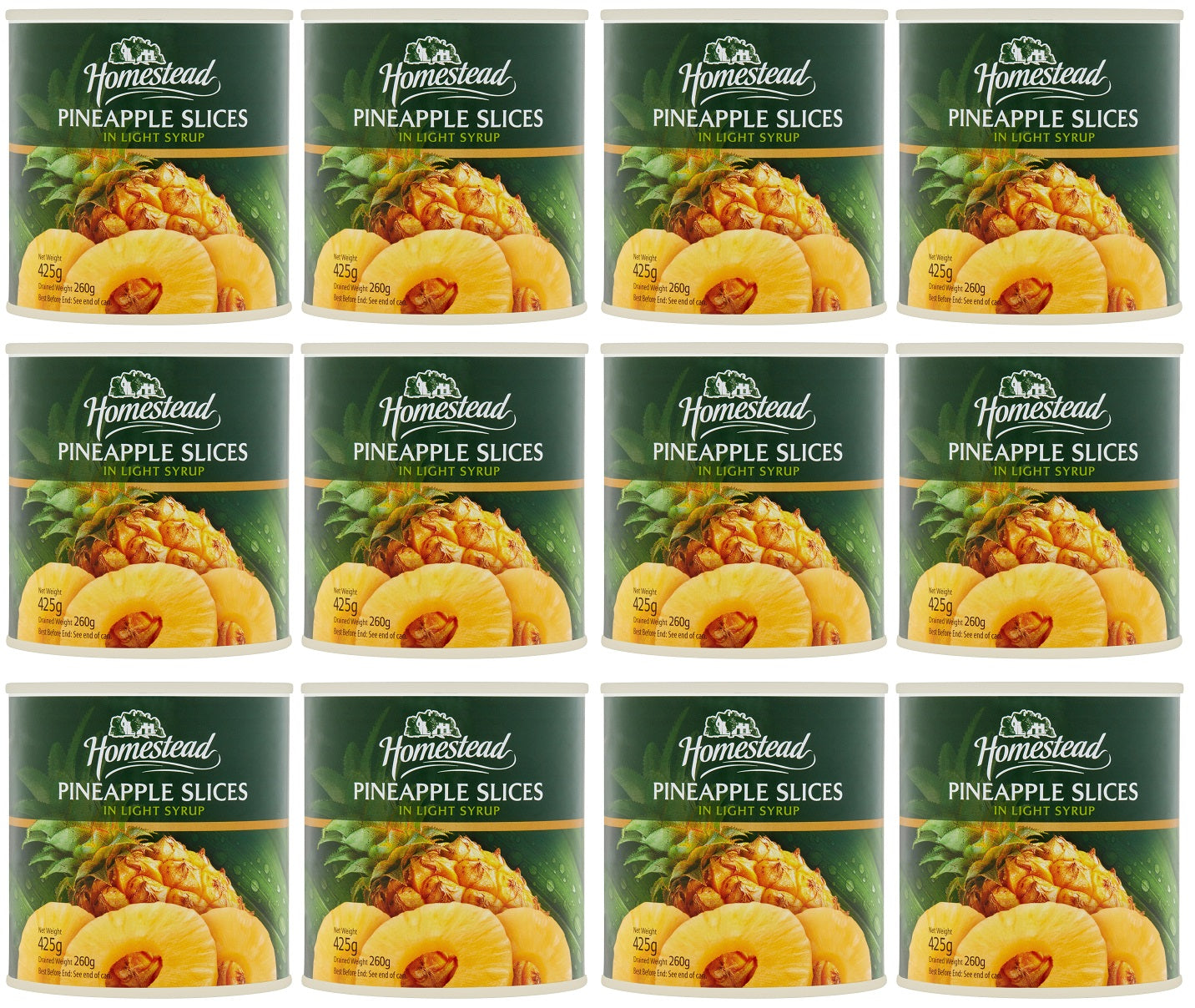 12 x Homestead Pineapple Slices In Light Syrup 425G