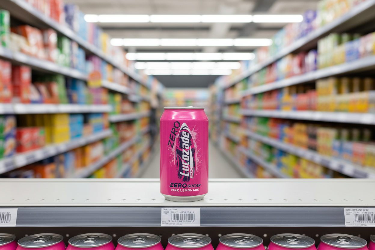 24 x Lucozade Energy Zero Sugar Drink Pink Lemonade 330Ml