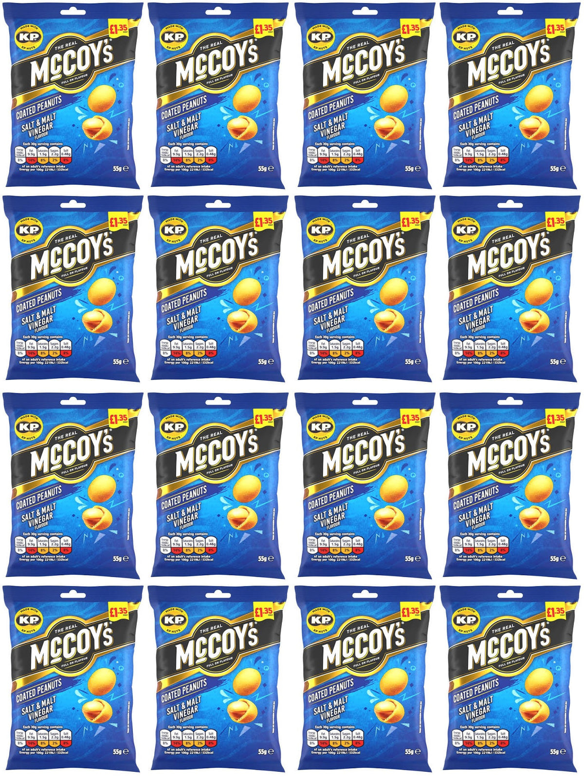 16 X Mccoys Coated Nuts Salt & Vinegar - 55Gm
