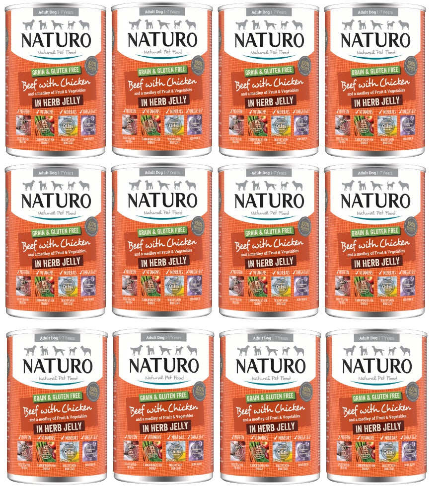 12 X Naturo Beef With Chicken Cans In Jelly 390G