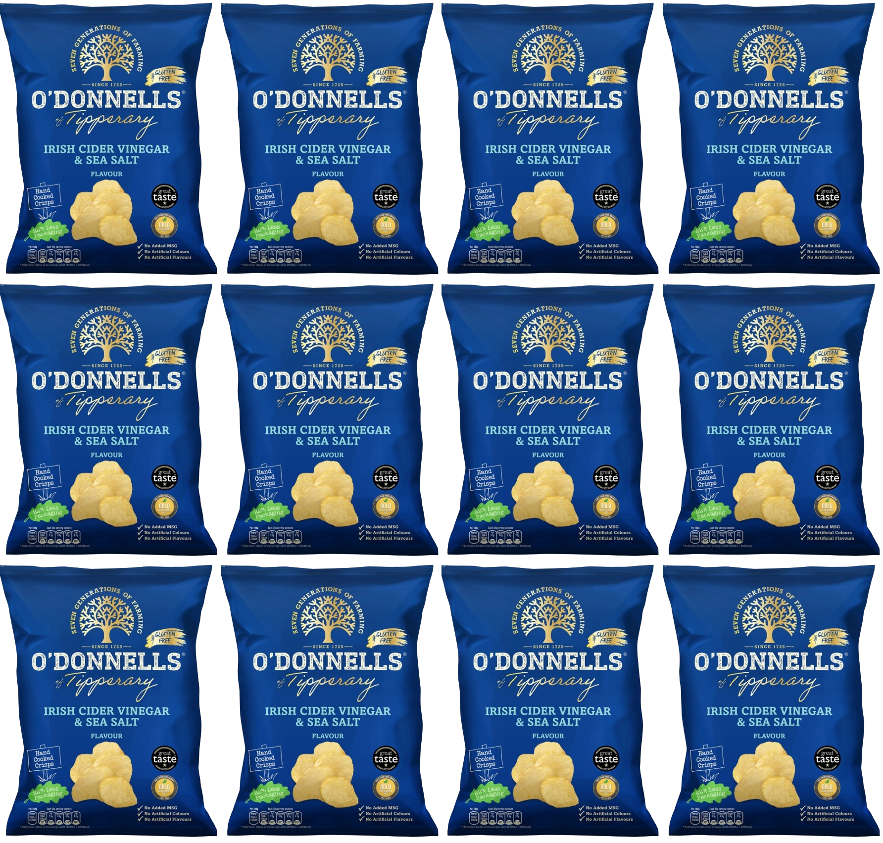 12 x O Donnells Irish Cider Vinegar & Sea Salt Crisps 125G