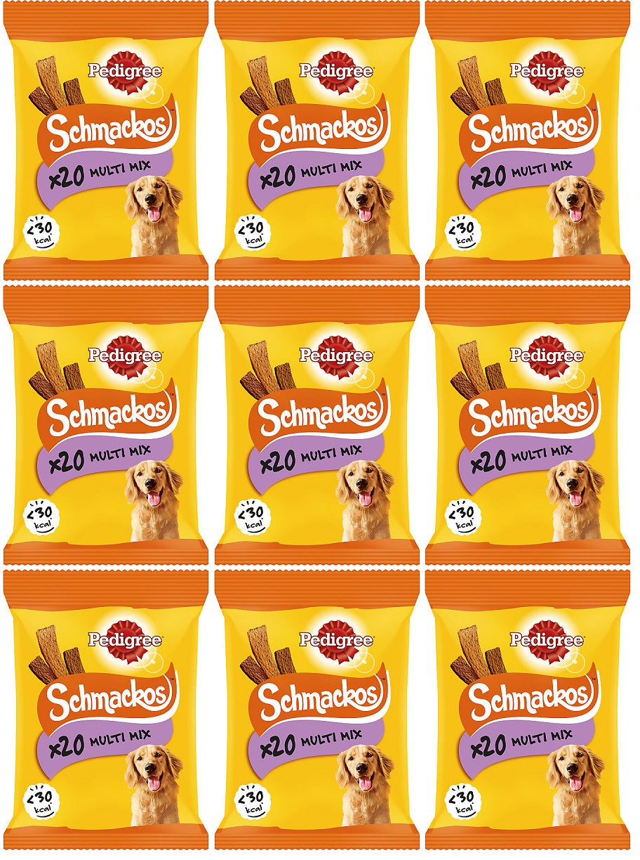 9 X Pedigree Schmackos Multi Mix 20 Pack - 144Gm