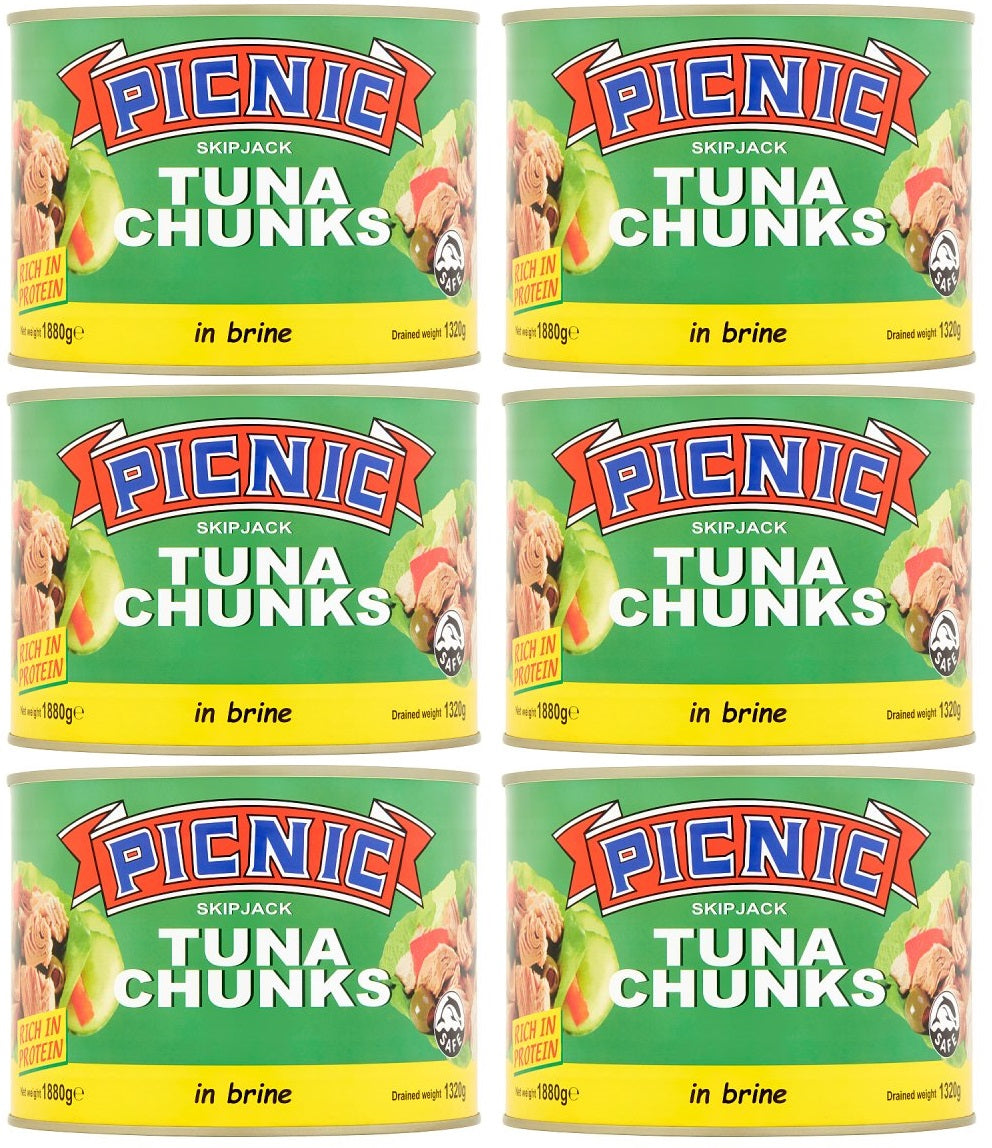 6 x Picnic Skipjack Tuna Chunks In Brine 1880G