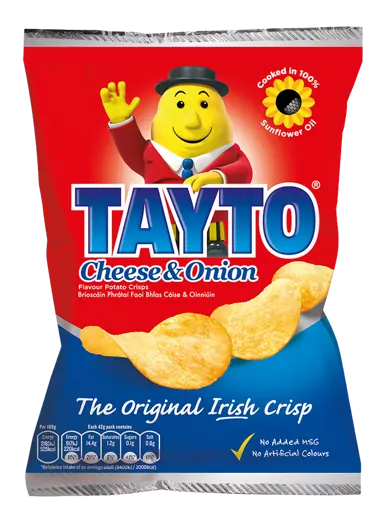 50 x Tayto - Cheese & Onion Flavour Potato Crisps 35G
