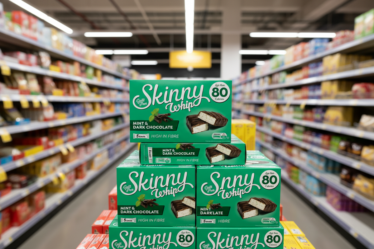 10 x Skinny Whip Mint & Dark Choc Snack Bars 5 Pk 5X25Gm