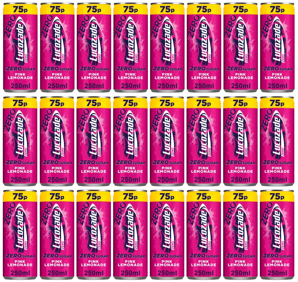 24 x Lucozade Zero Pink Lemonade Can - 250ML