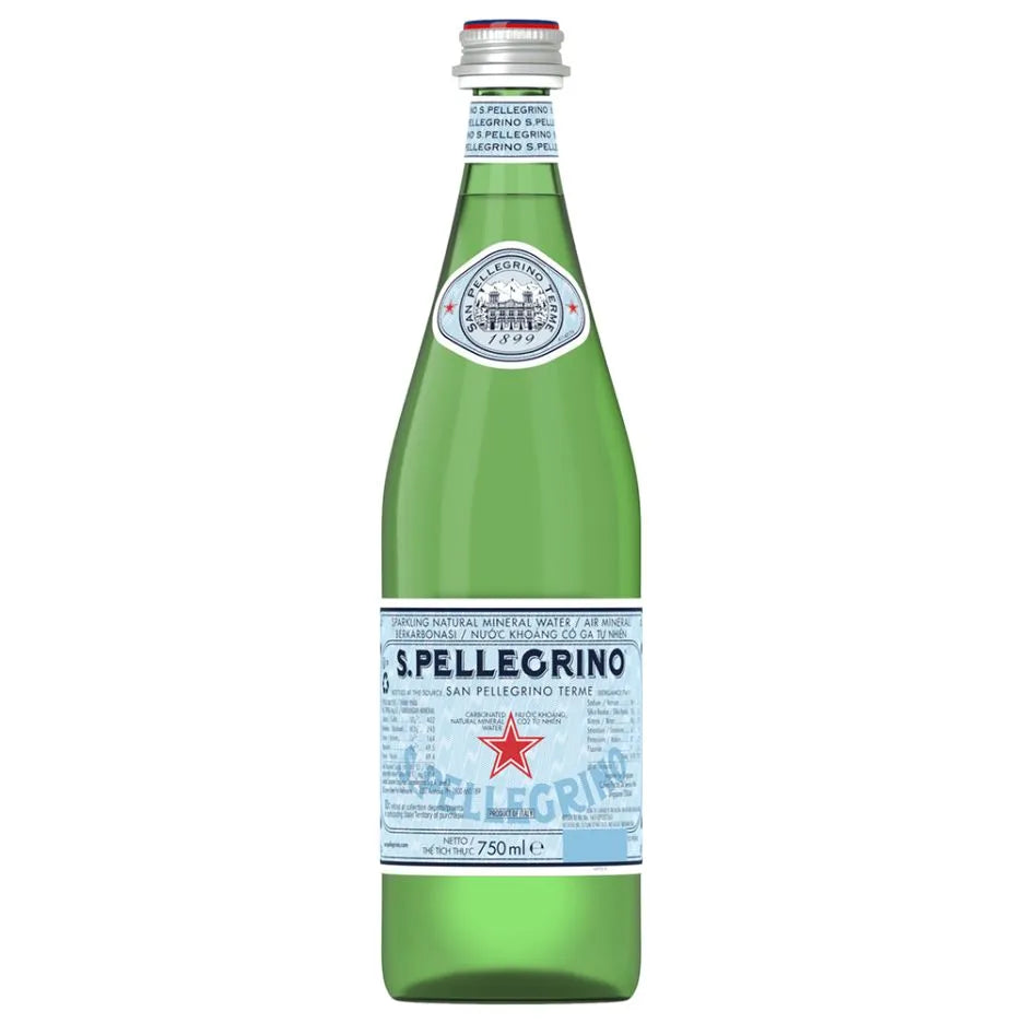 12 x San Pellegrino Sparkling Natural Mineral Water Glass 750Ml