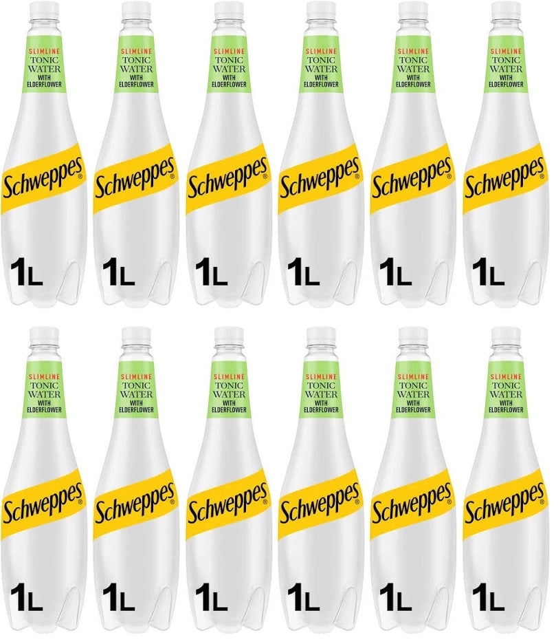 12 x Schweppes Slimline Elderflower Tonic Water 1L