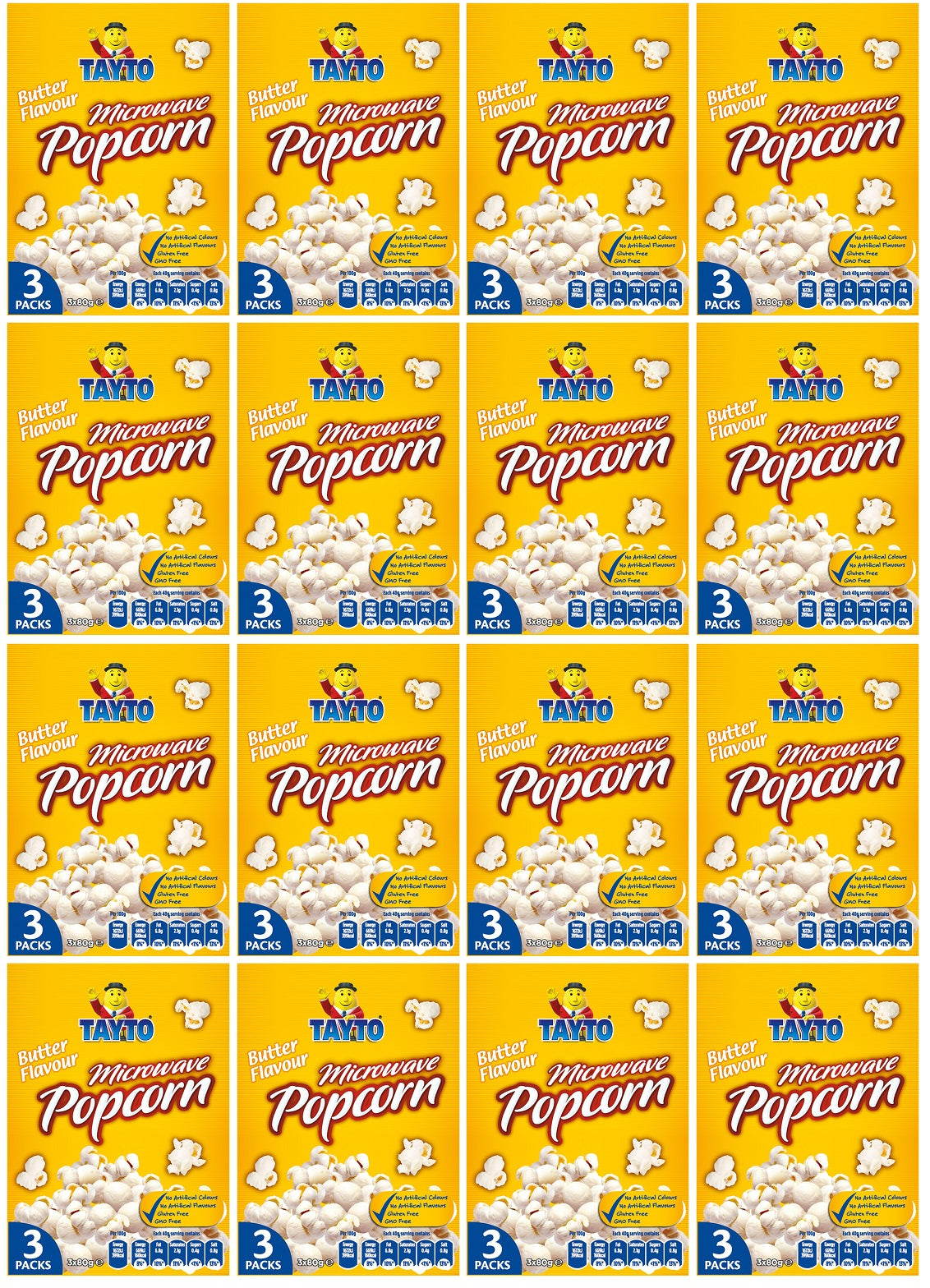 16 x Tayto Butter Flavour Microwave Popcorn 3 X 80G