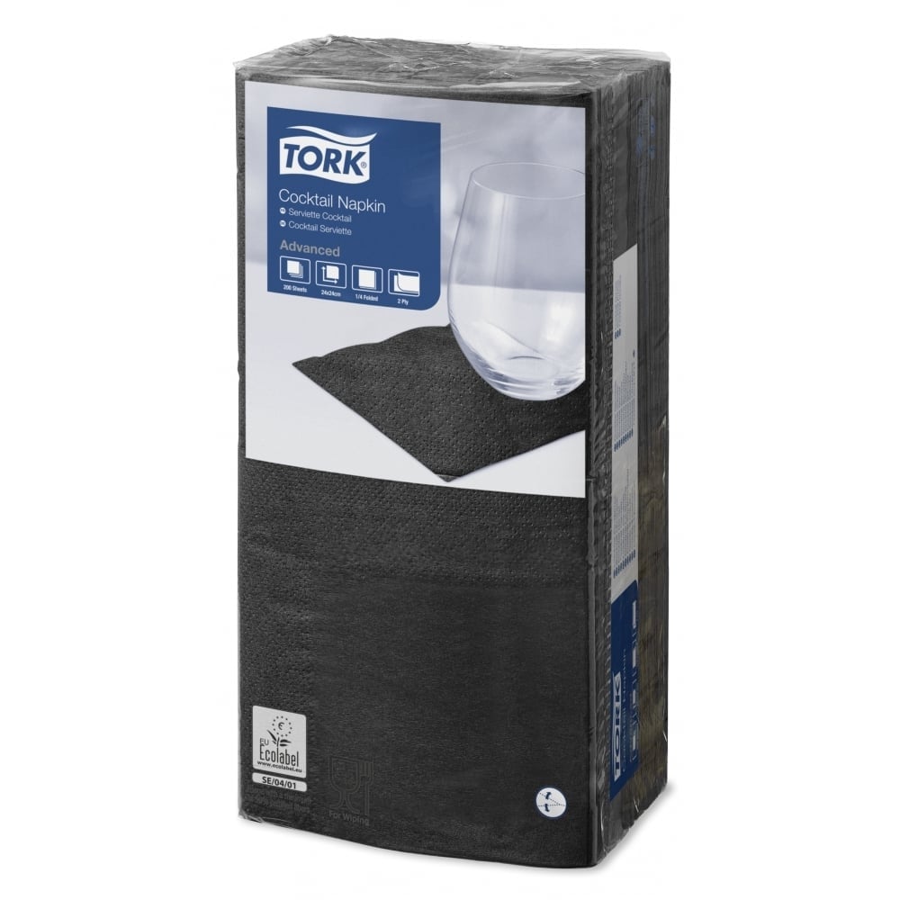 12 x 477829 Tork Black Cocktail Napkin