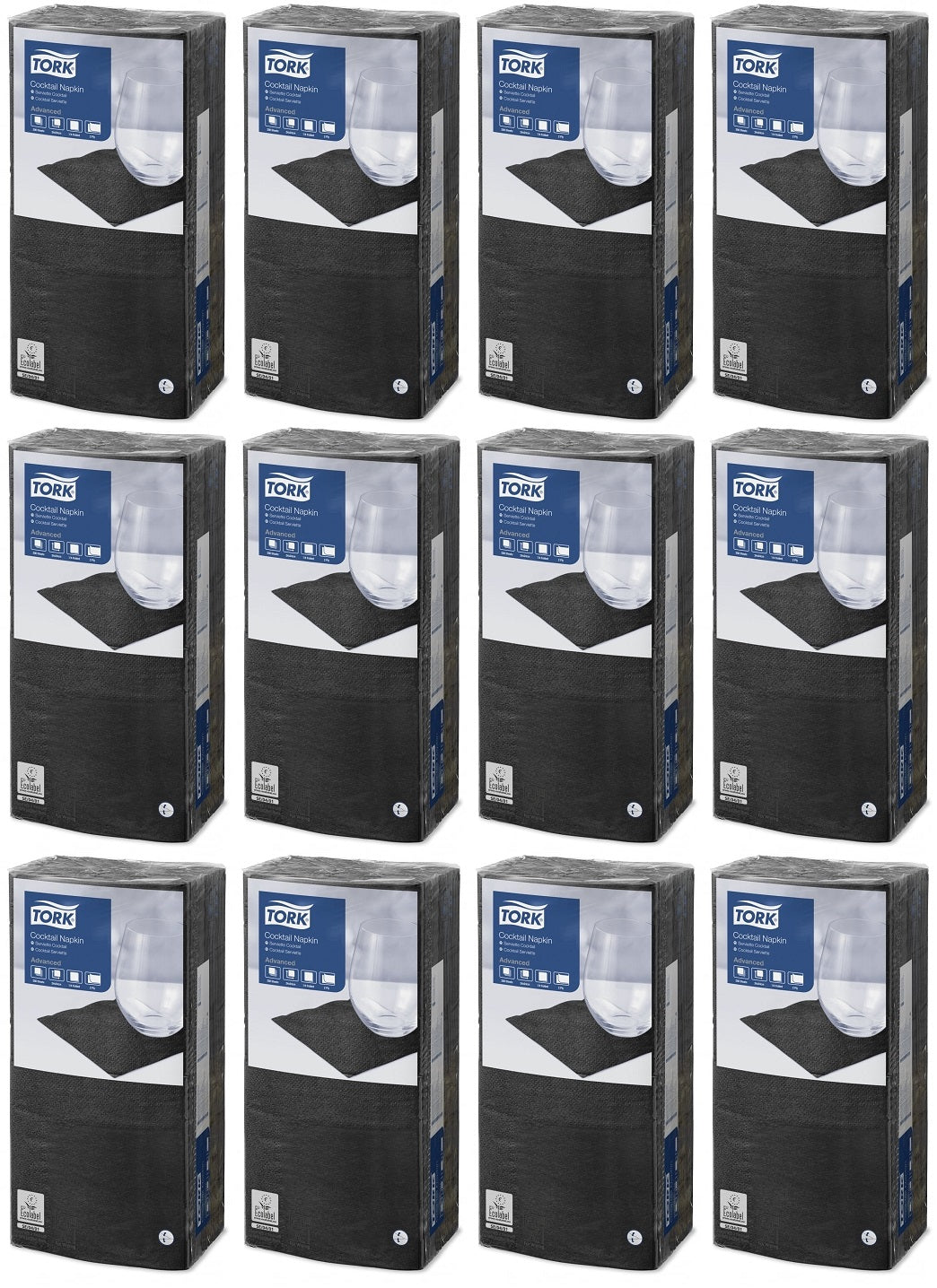 12 x 477829 Tork Black Cocktail Napkin
