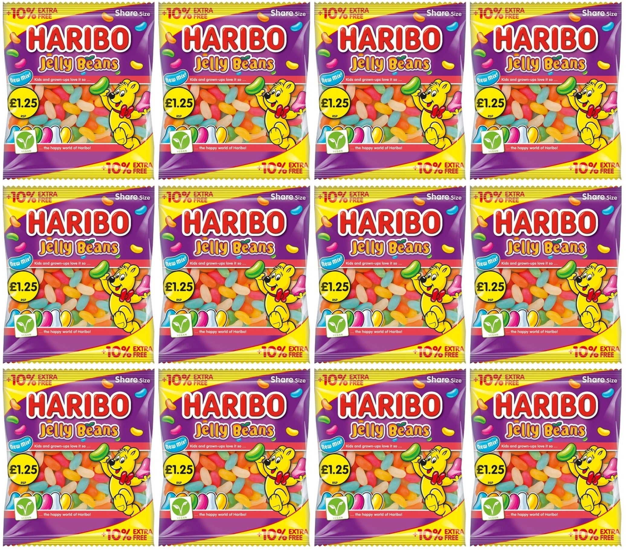 12 x Haribo Jelly Beans (10% Extra Free) - 154GM