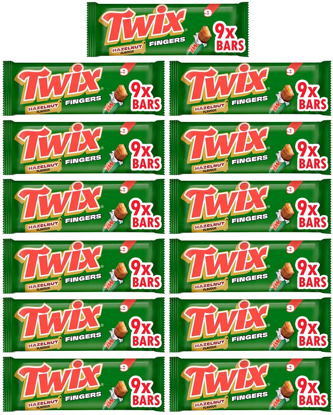 13 X Twix Chocolate Hazelnut Biscuit Snack Bar 9Pk - 180Gm