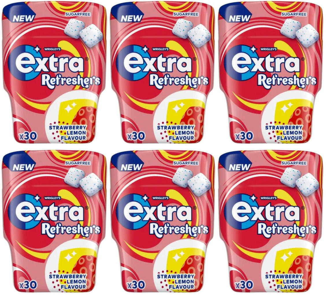 6 x Wrigleys Extra Refresher Strawberry Lemon Sugarfree 67G