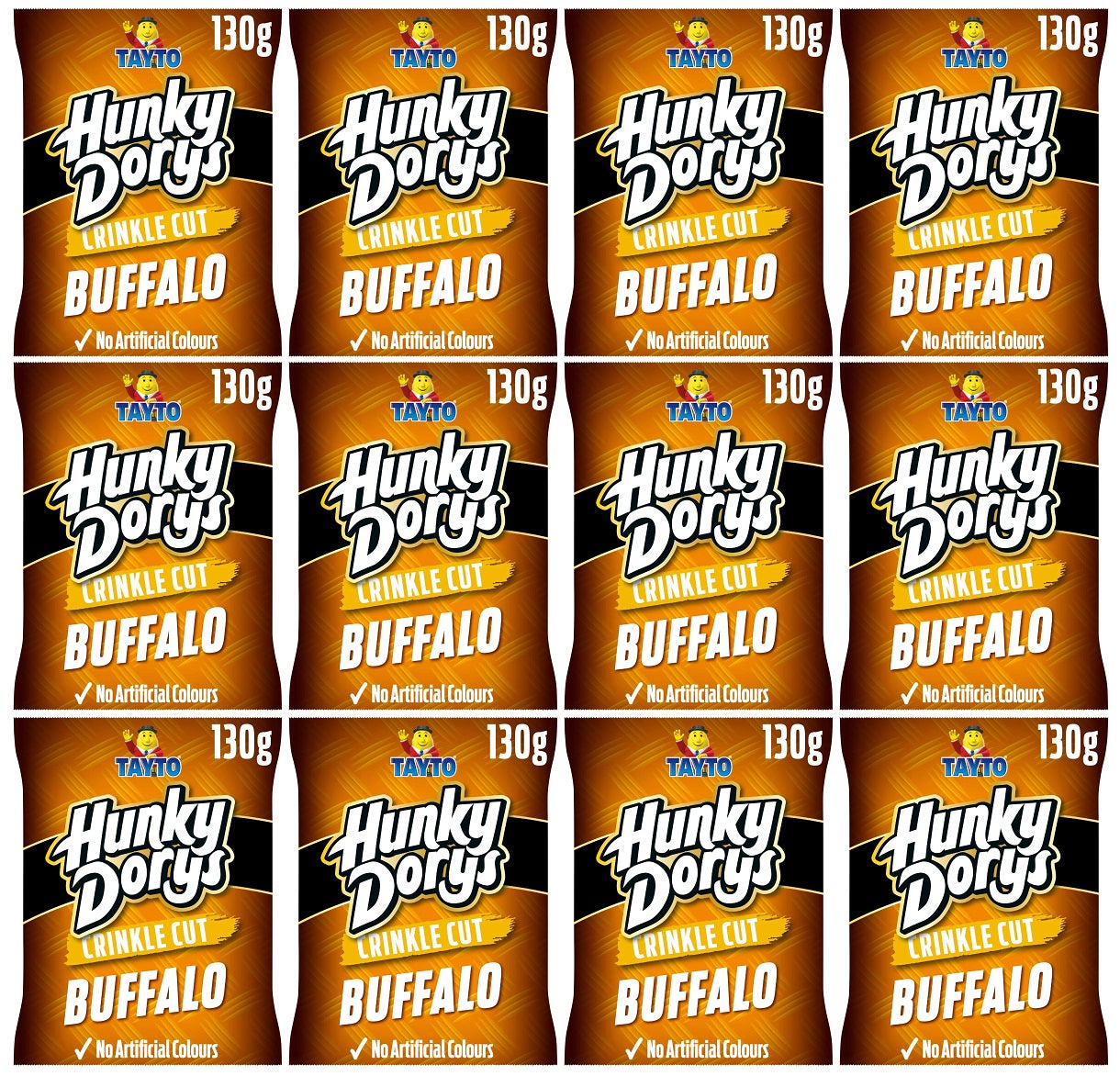 12 x Tayto Hunky Dorys Crinkle Cut Buffalo Flavour Potato Crisps 130G