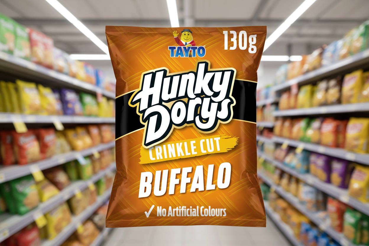 12 x Tayto Hunky Dorys Crinkle Cut Buffalo Flavour Potato Crisps 130G