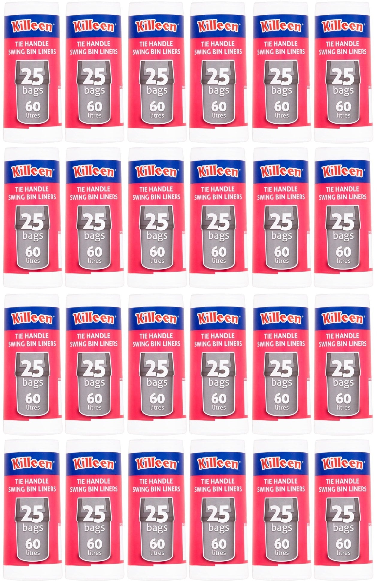 20 x Killeen Tie Handle Swing Bin Liners 25 Bags 60 Litres