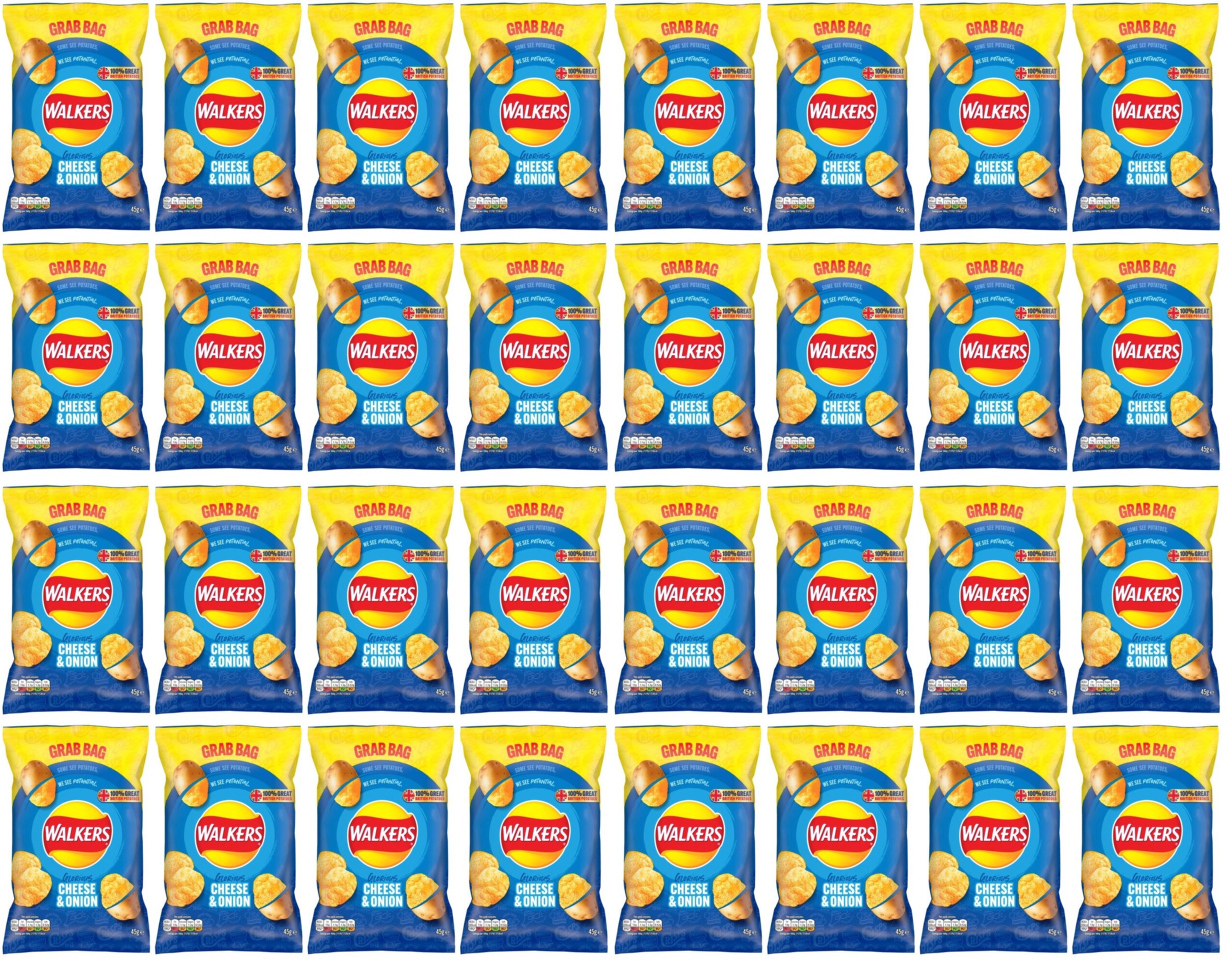 32 x Walkers Cheese & Onion Crisps 45G