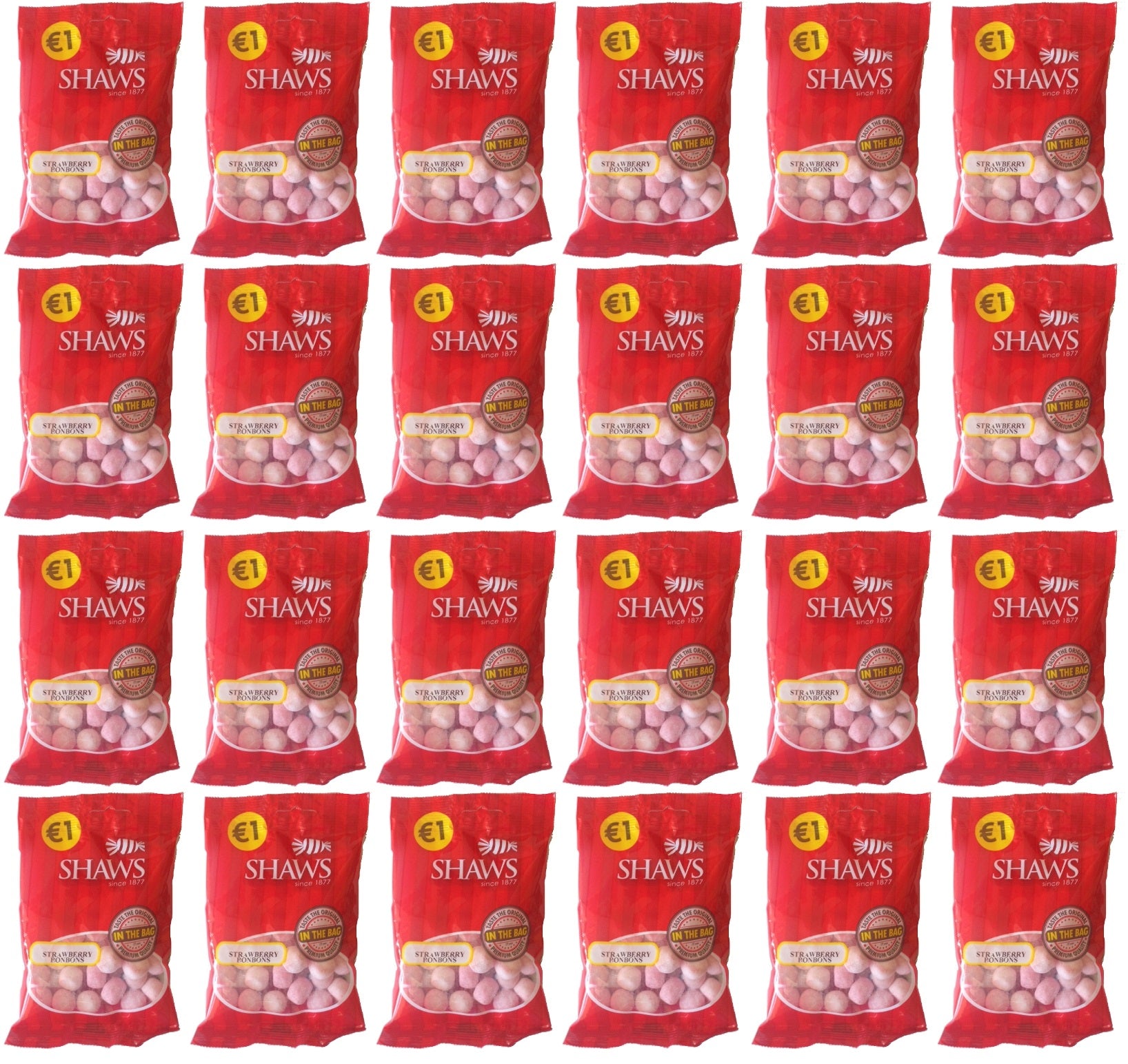 24 x Shaws Strawberry Bonbons 100Gm