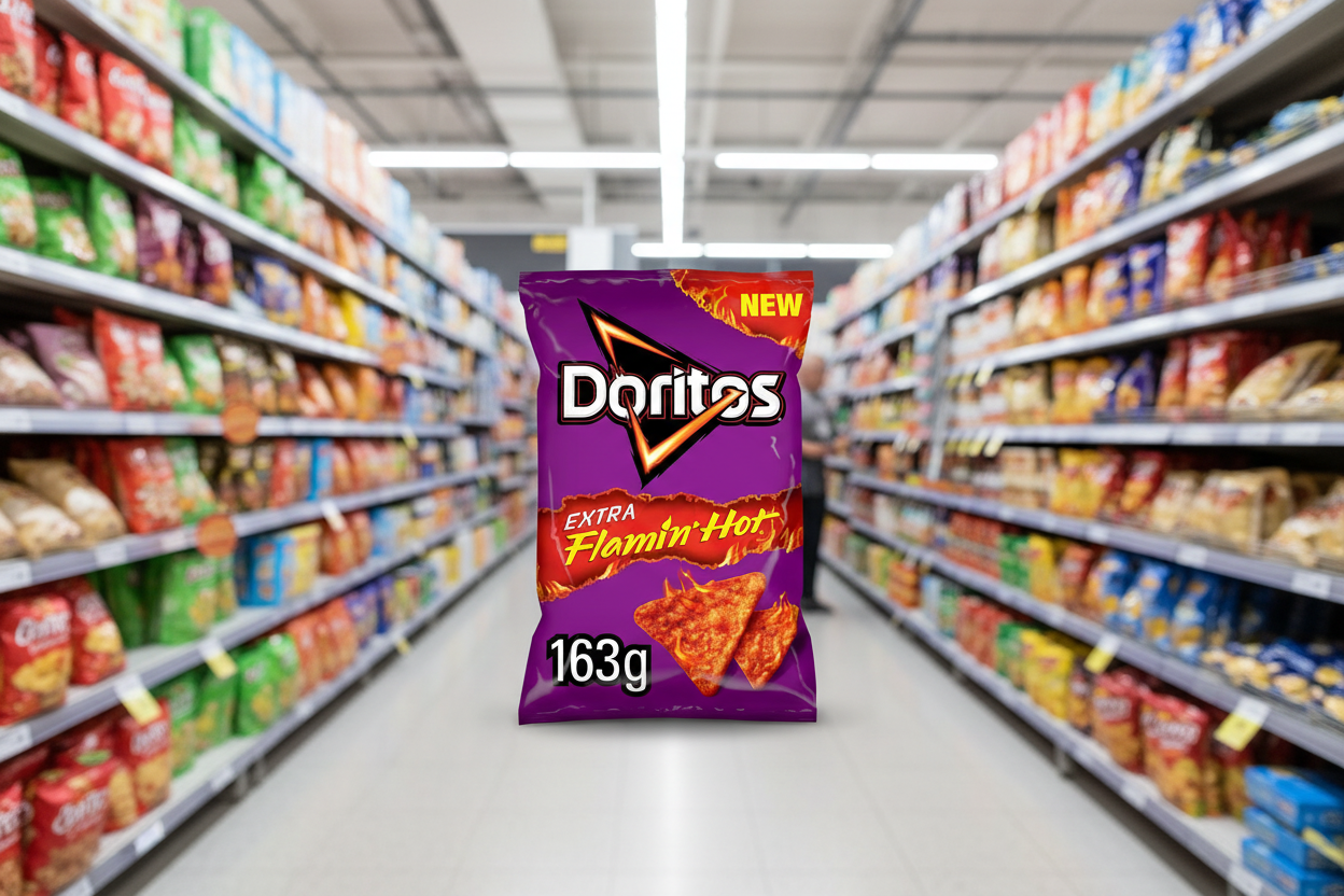 9 x Doritos Extra Flamin  Hot Sharing Bag Crisps 163G