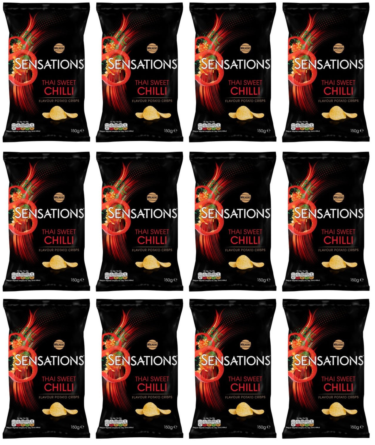12 x Walkers Sensations Thai Sweet Chilli Sharing Bag Crisps 150G