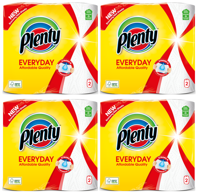 4 x Plenty Everyday Kitchen Roll - 2 ROLL