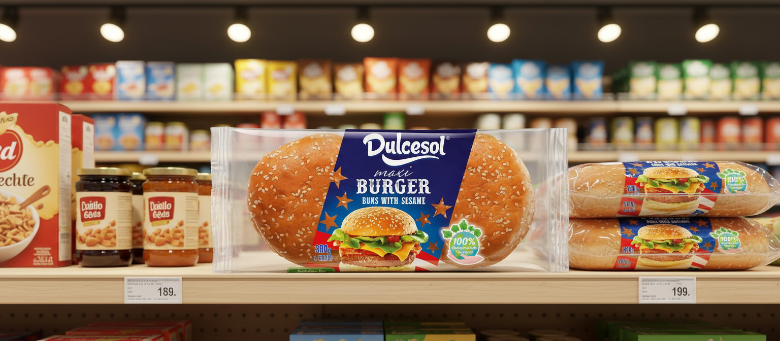 7 x Dulcesol Maxi Burger Buns Sesame Seeds 4 Pack - 300Gm