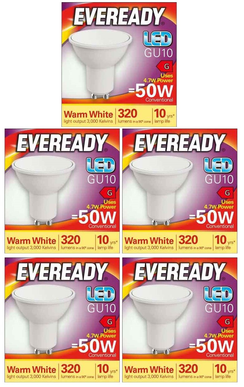5 x Eveready Led Bulb Gu10 Warm White 5W - Single