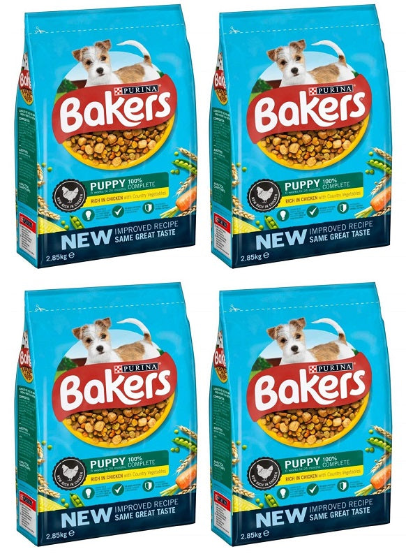 4 x Bakers Puppy Chicken With Vegetables Dry Dog Food 2.85Kg