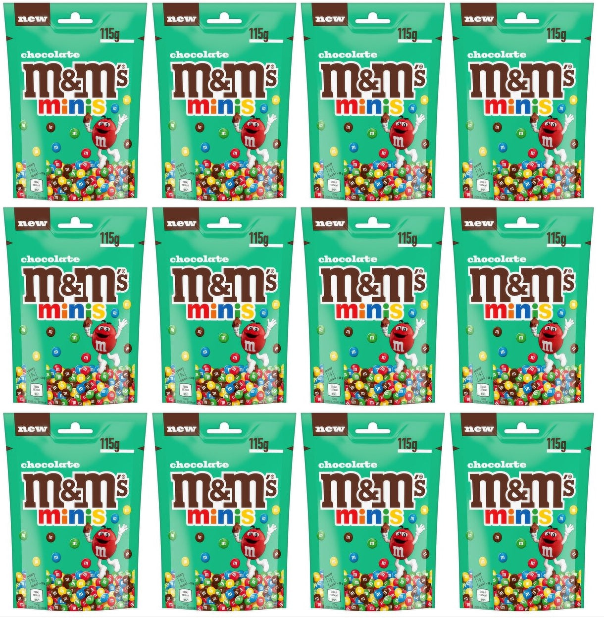 12 x M&Ms Minis Milk Chocolate Bites Pouch Bag 115G