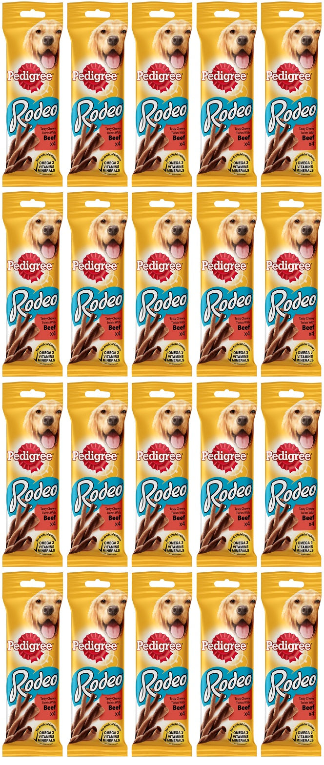 20 x Pedigree Rodeo Tasty Chewy Twists With Beef 4 Treats