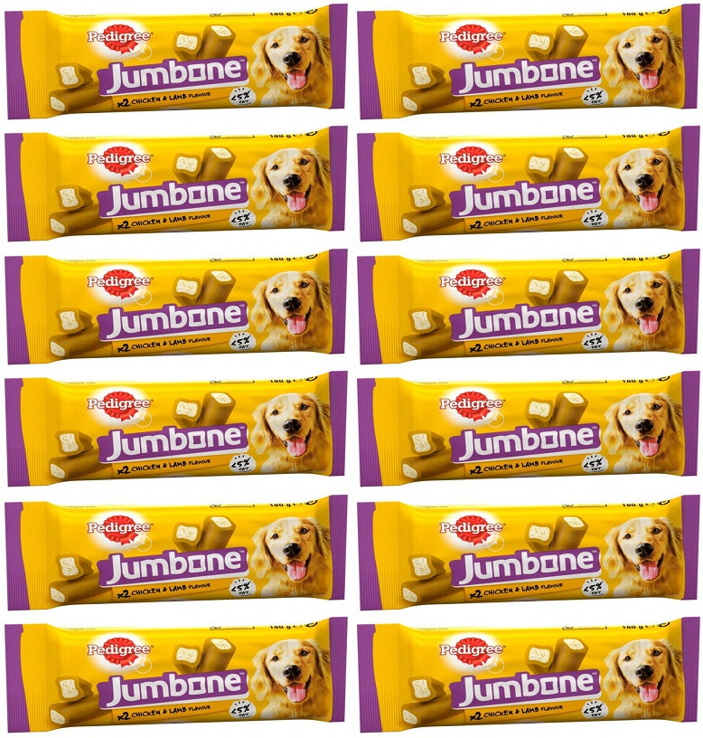 12 x Pedigree Jumbone Adult Medium Dog Treat Chicken & Lamb 2 Chews 180G