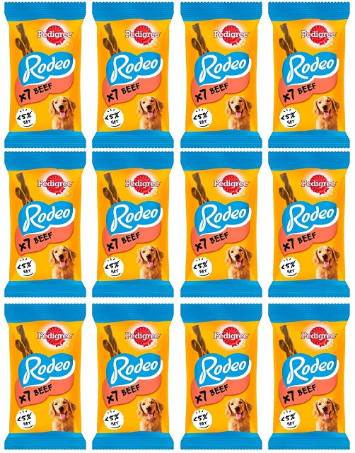 12 x Pedigree Rodeo Adult Dog Treats Beef 7 Sticks 123G