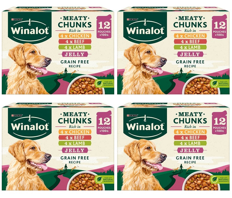 4 x Winalot Adult Dog Food Pouch Mixed In Jelly 12 X 100G