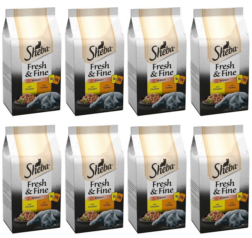 8 x Sheba Fresh & Fine Wet Cat Food Pouches Chicken & Turkey In Gravy 6 X 50G