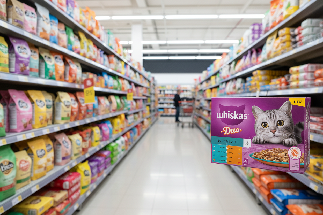 4 x Whiskas Cat 1+ Pouch Jelly  Duo Surf & Turf 12 Pack - 12X85Gm