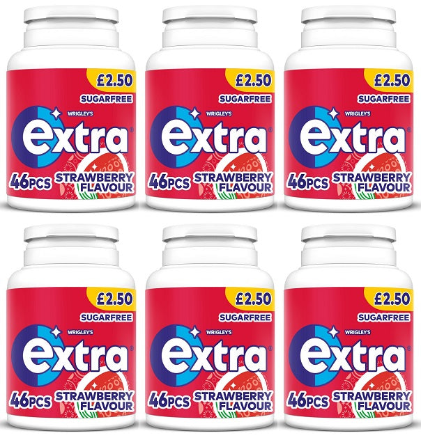 6 x Extra Strawberry Chewing Gum Bottle - 46PCE