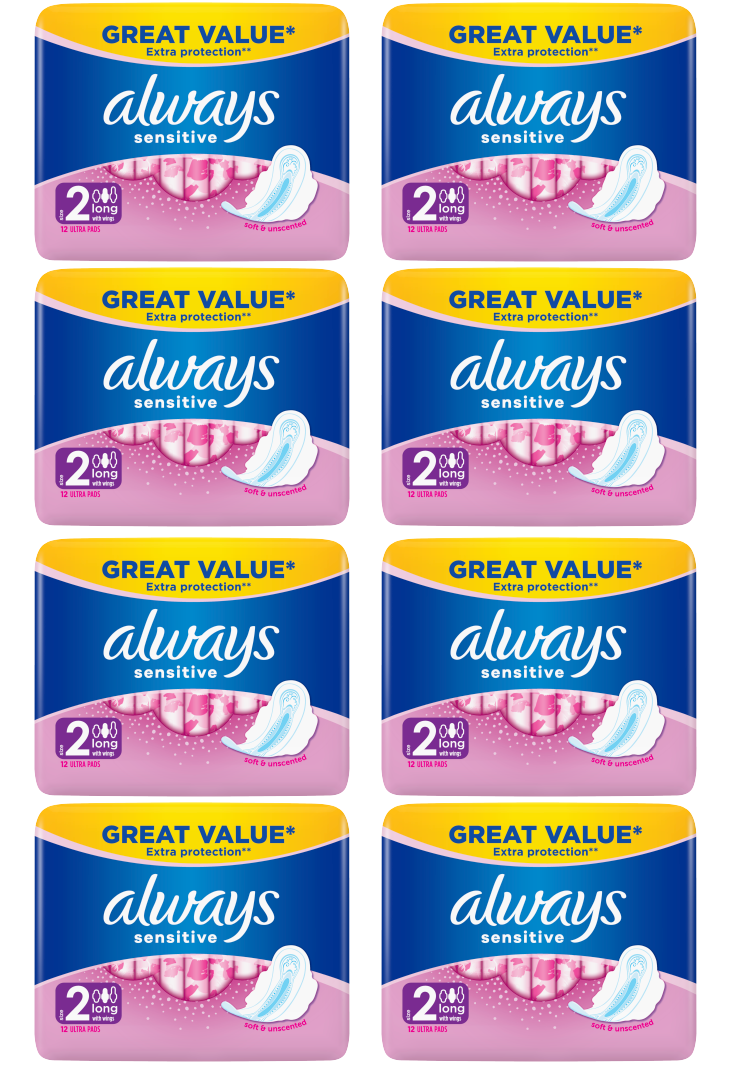 8 x Always Sensitive Long Plus - 12 Pack