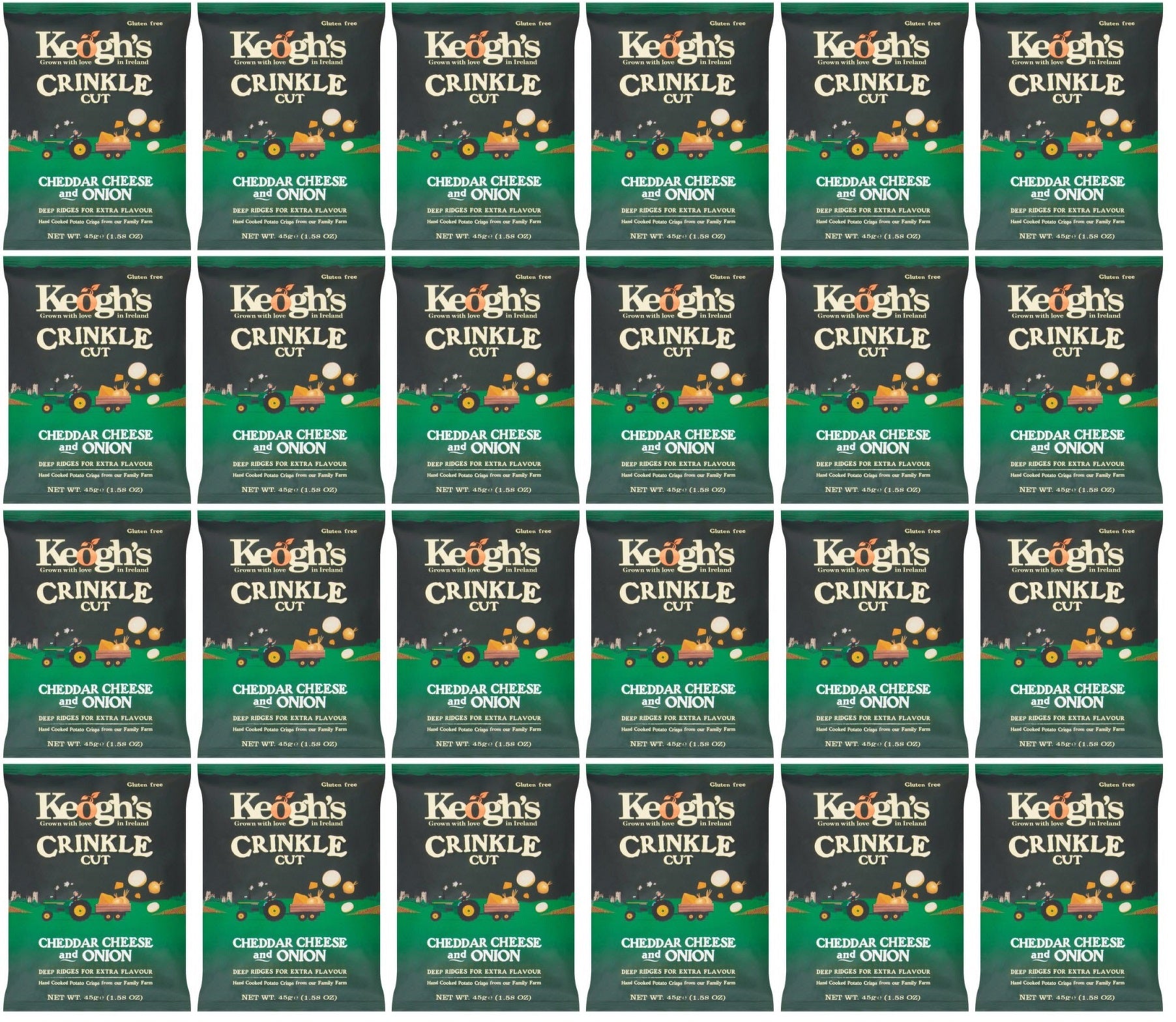24 x Keogh's Crinkle Cut Cheddar Cheese And Onion 45G