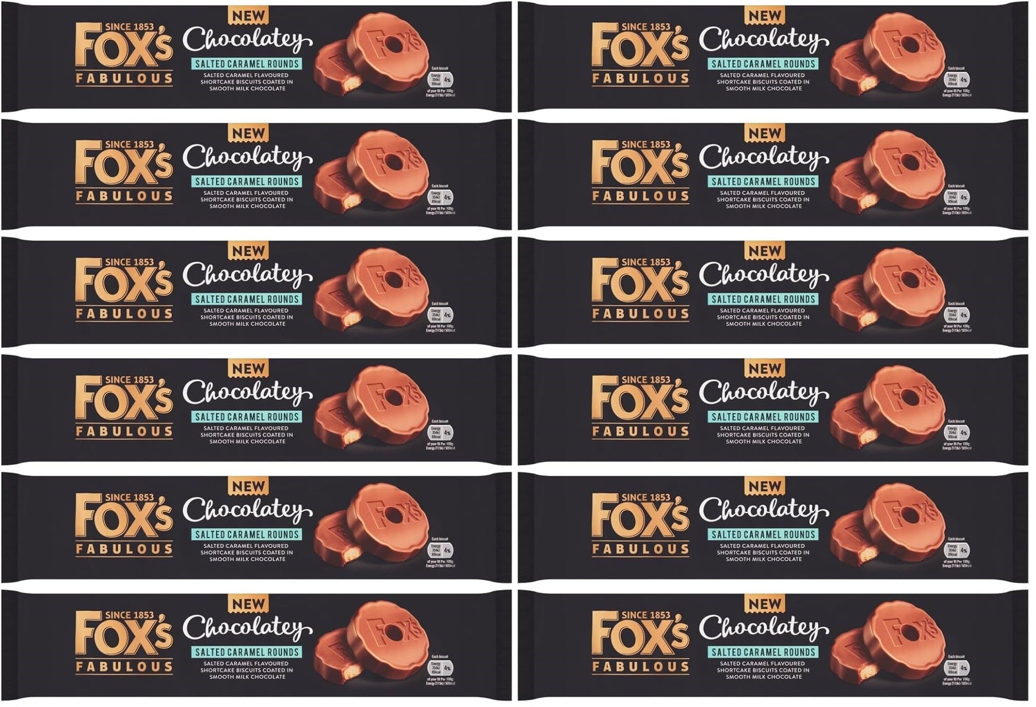12 x Fox's Fabulous Chocolatey Salted Caramel Rounds 130G