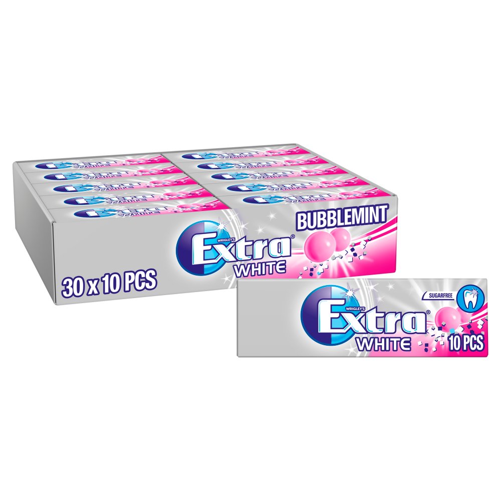 30 x Extra White Bubblemint Sugarfree Chewing Gum 10 Pieces