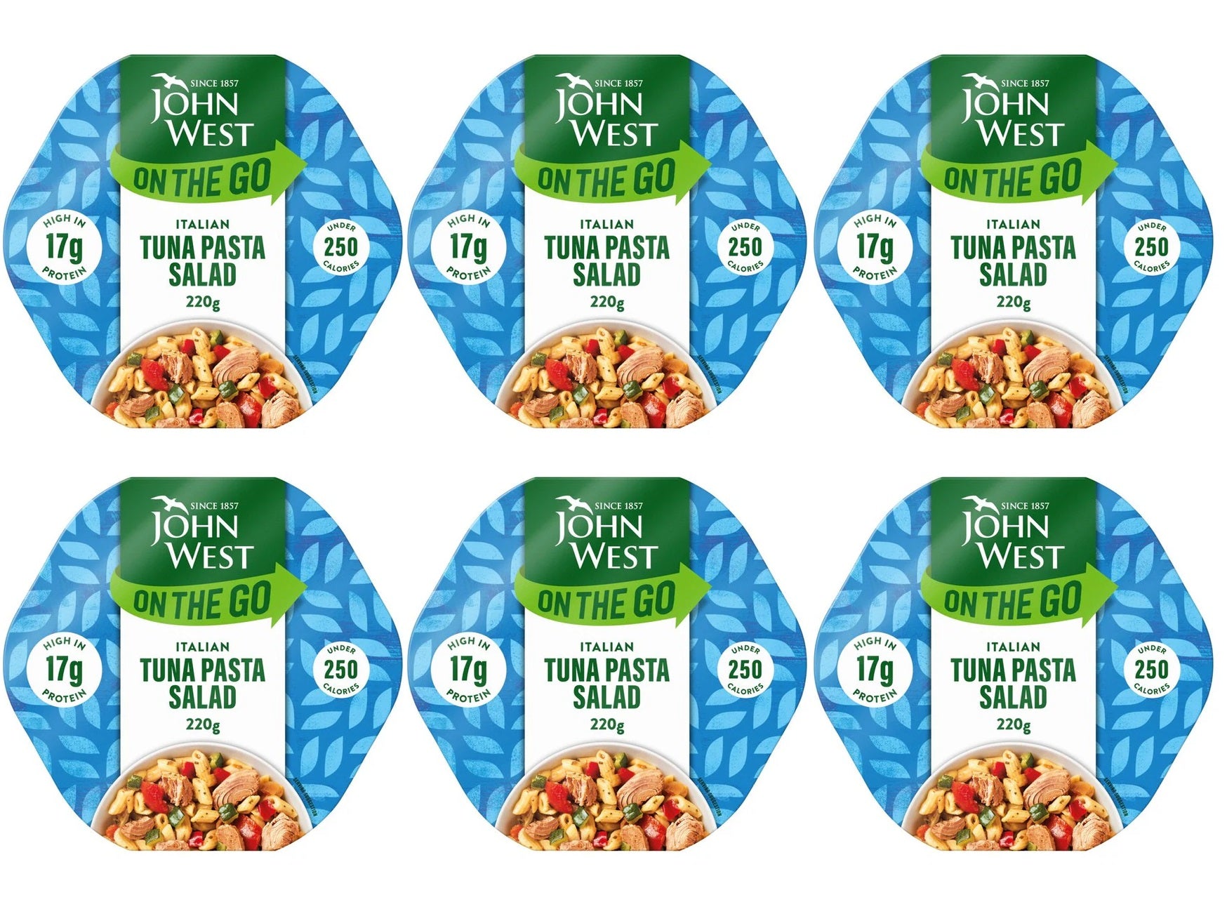 6 x John West On The Go Light Italian Tuna Pasta Salad 220G