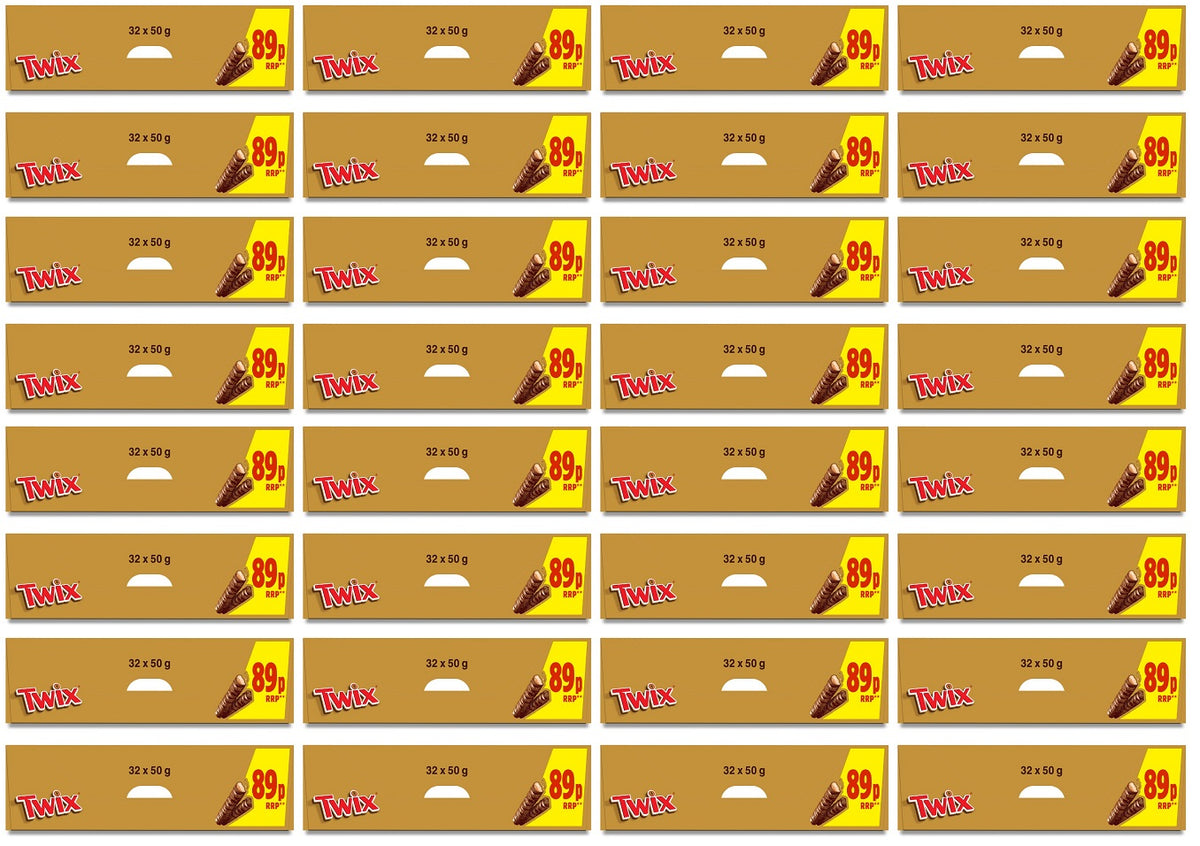 32 X Twix Chocolate Biscuit Twin Bars - 50Gm