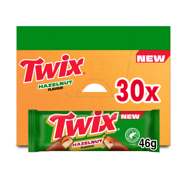 30 X Twix Hazelnut Chocolate Biscuit Snack Bar - 46Gm
