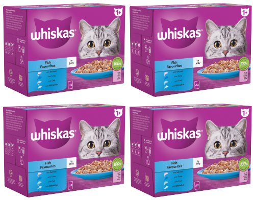 4 x Whiskas Cat 1+ Pouch Jelly Fish Favourites 12 Pack - 12X85Gm