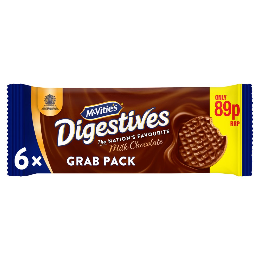 10 X Mcvities Milk Chocolate Digestives Grab Pack - 100Gm