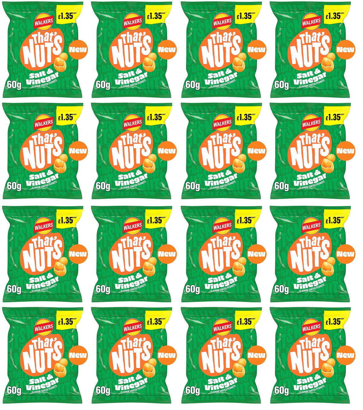16 X Thats Nuts Walkers Salt & Vinegar - 60Gm